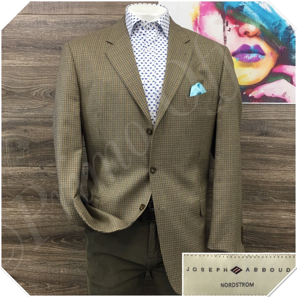 JOSEPH ABBOUD Mens Blazer Sport Coat Casual Jacket Size 44L Wool Silk Suit